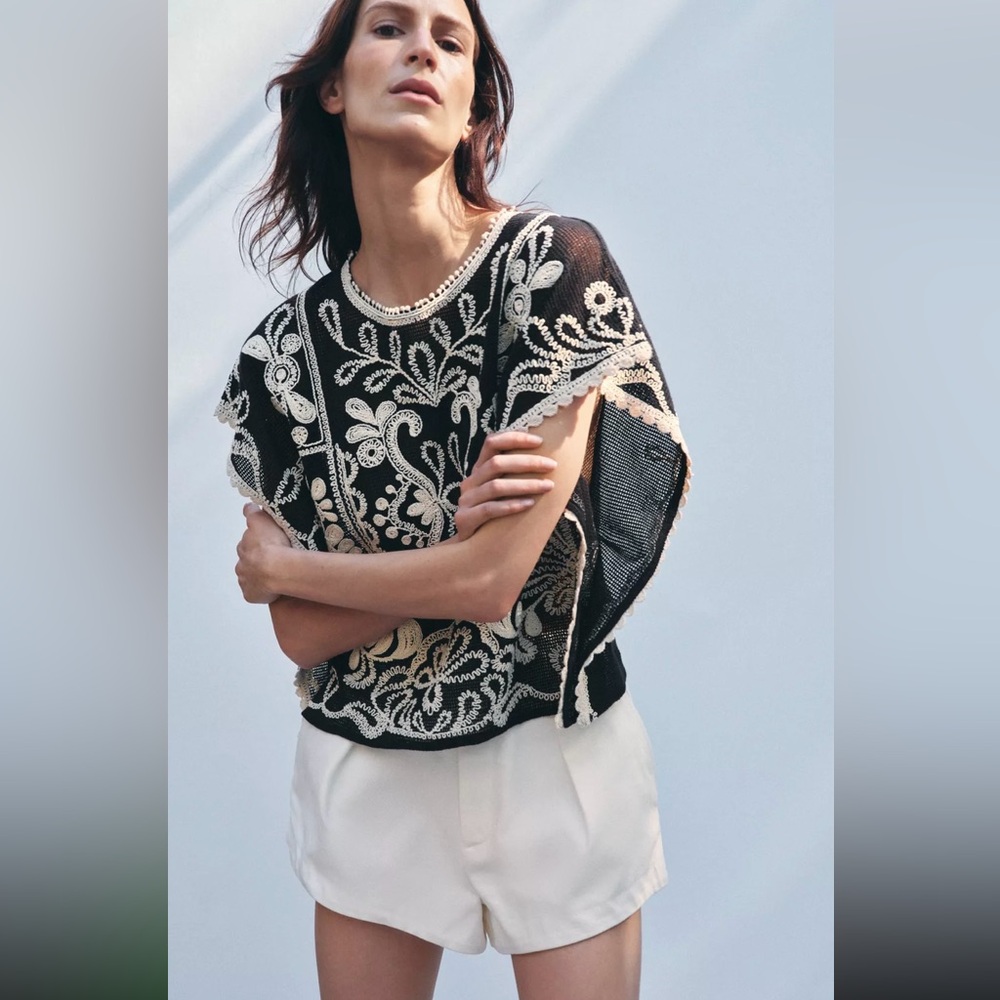 New ZARA ZW Collection Contrast Crochet Top - Picture 2 of 10